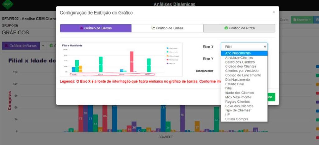 Relatórios inteligentes de dados do CRM SGA