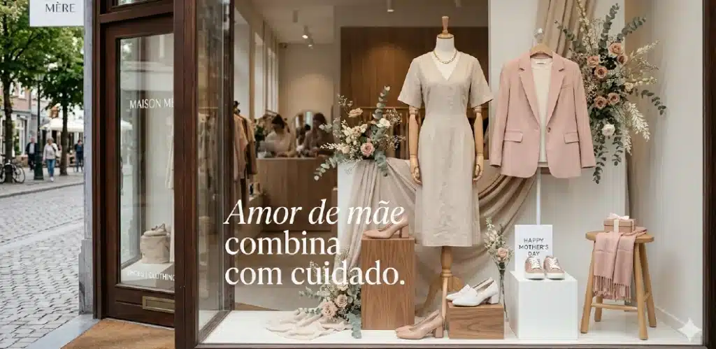 Estratégias de vendas para o Dia das Mães na moda: ua vitrine não precisa apenas ser bonita. Ela precisa interromper a caminhada.